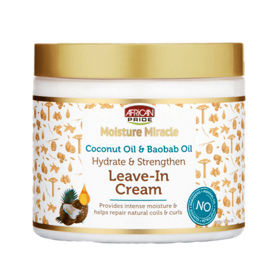 African Pride Moisture Miracle COCONUT OIL & BAOBAB OIL LEAVE-IN CREAM, 15OZ/425g-Just Right Beauty UK