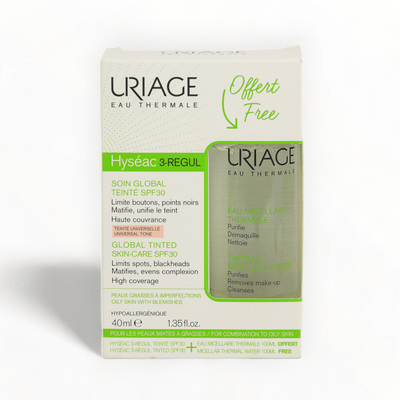 Uriage Hyseac 3-Regul Global Tinted SPF30 40ml with FREE MICELLAR WATER 100ml-Just Right Beauty UK
