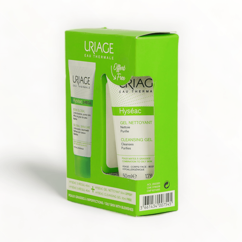 Uriage Hyseac Gift Set 3-Regul Global Skincare Cream 40ml + FREE Cleansing Gel 50ml-Just Right Beauty UK